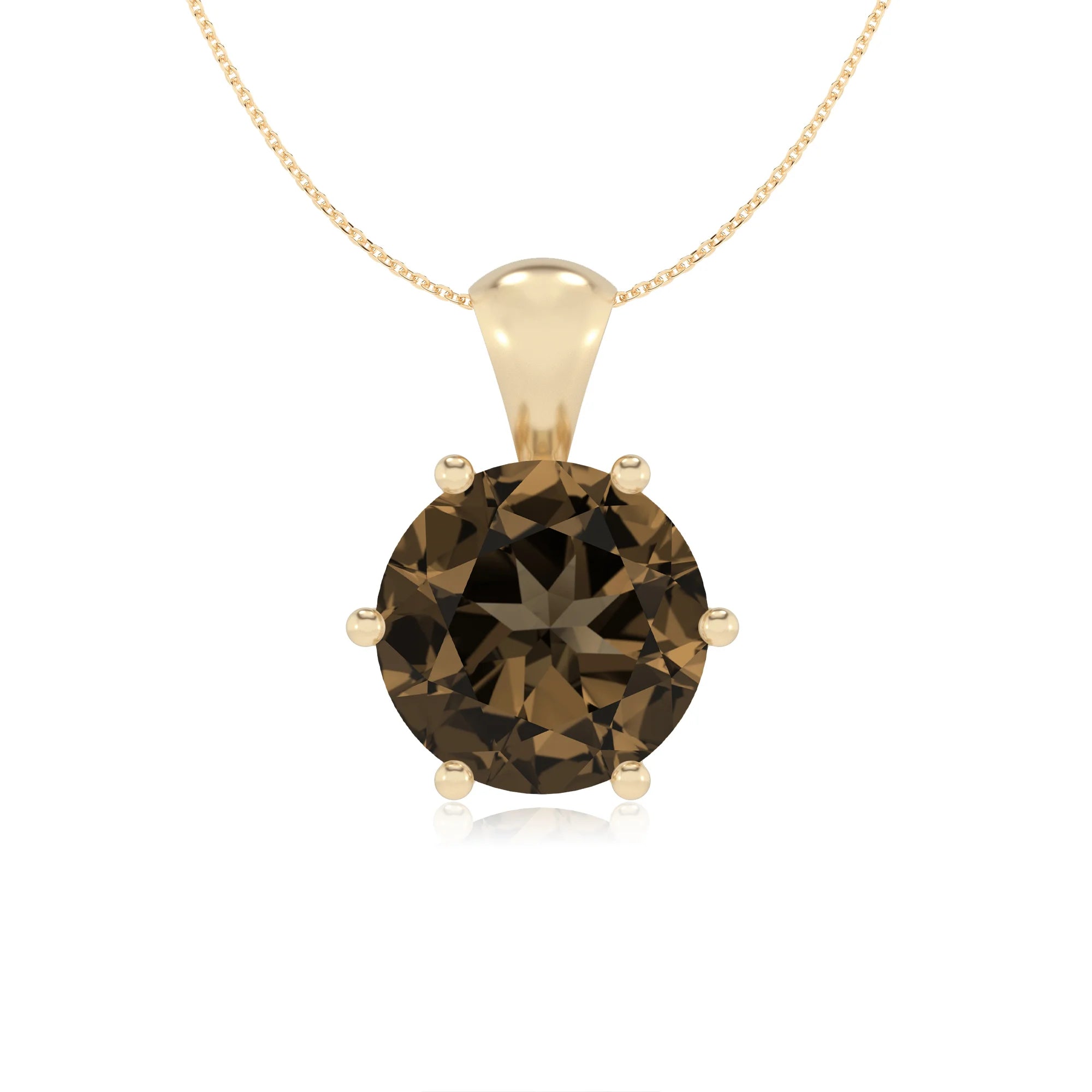 natural smoky-quartz round solitaire necklaces in yellow gold 