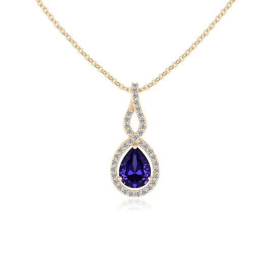 lab grown tanzanite pear necklaces in yellow gold 