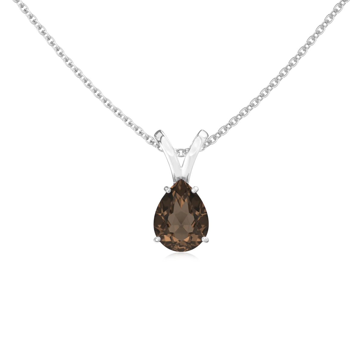 natural smoky-quartz pear solitaire v-bale necklaces in sterling silver 
