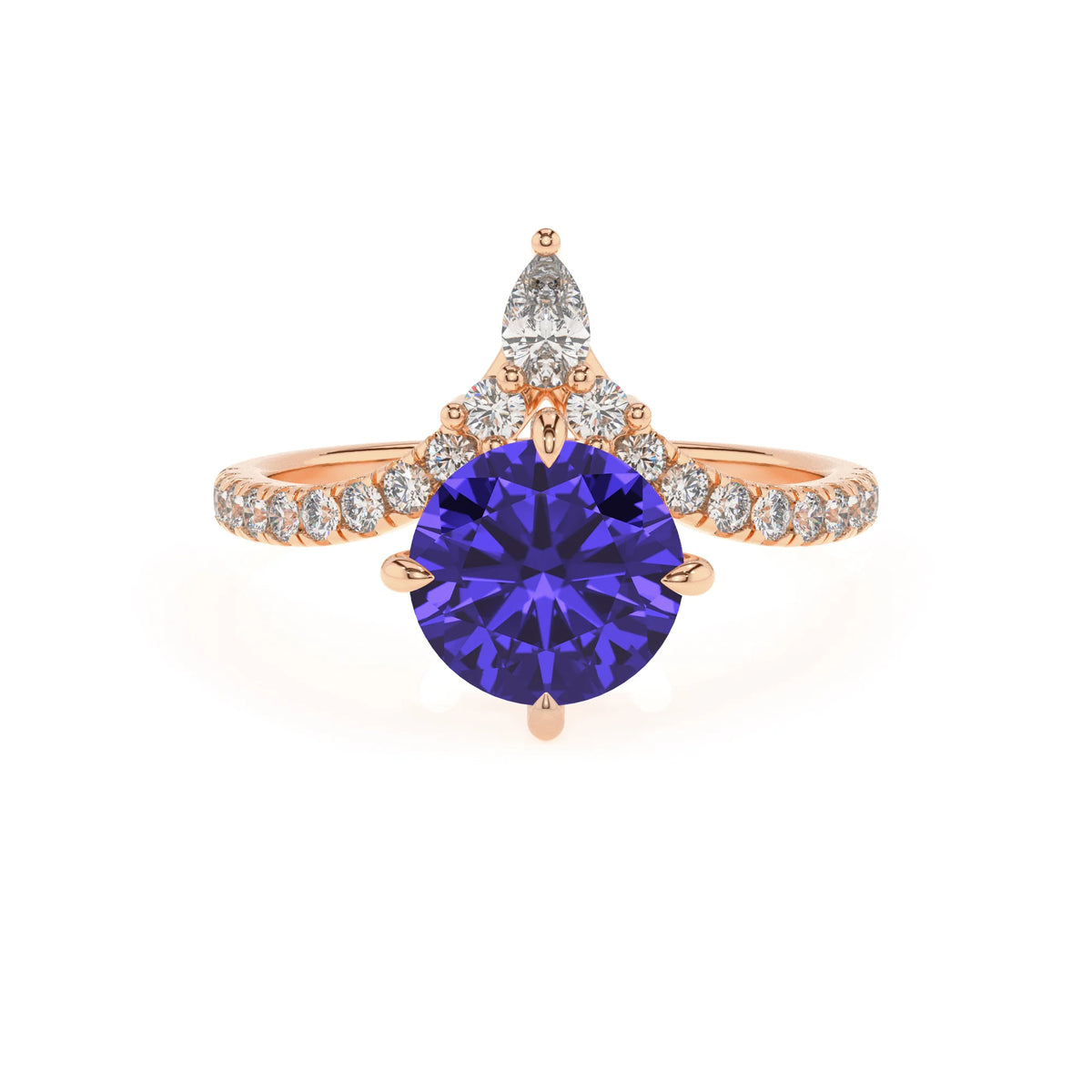 lab grown tanzanite round solitaire rings in rose gold 