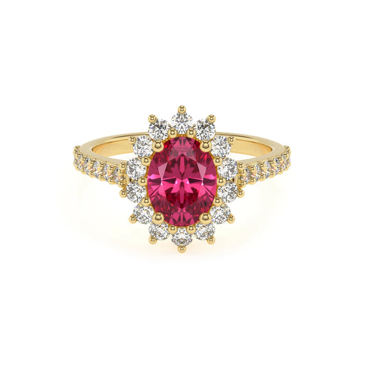 lab grown pink-tourmaline oval solitaire rings in yellow gold 