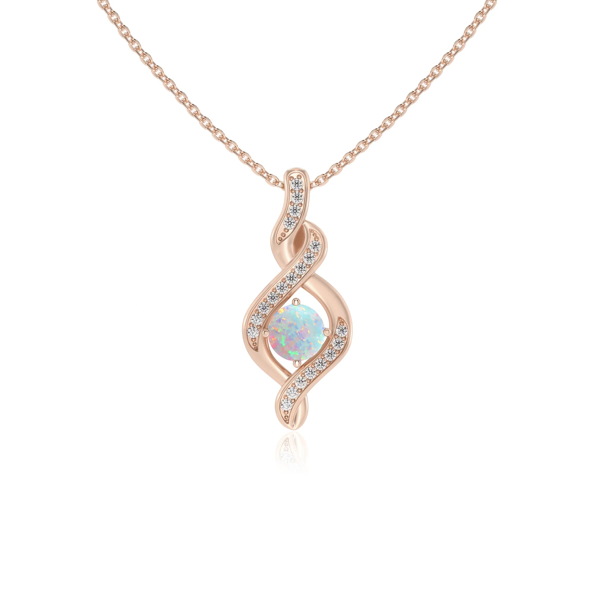 lab grown opal round solitaire necklaces in rose gold 