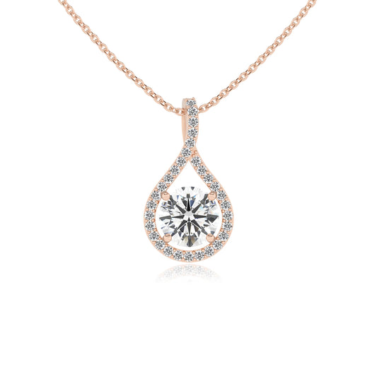 lab grown moissanite round solitaire necklaces in rose gold 
