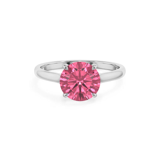 lab grown pink-tourmaline round solitaire rings in white gold 