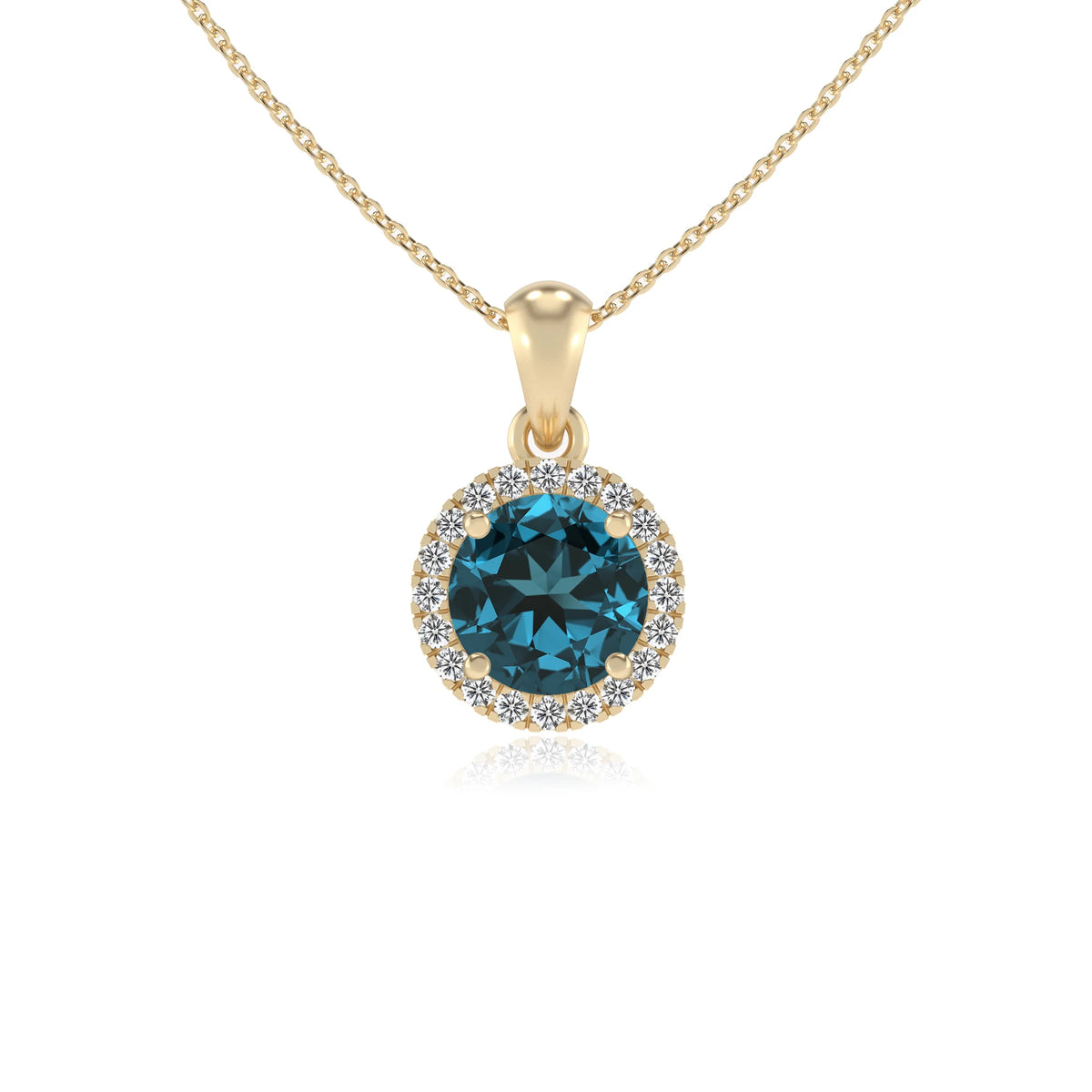 natural london-blue-topaz round solitaire necklaces in yellow gold 