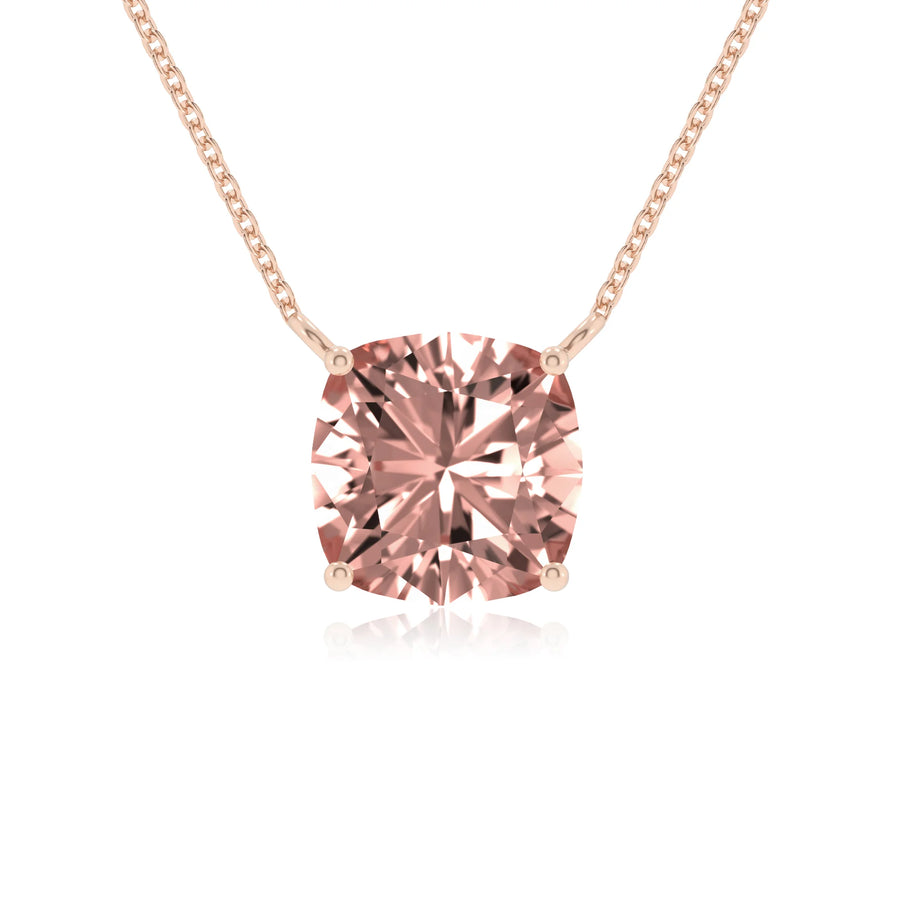 lab grown morganite cushion solitaire necklaces in rose gold 