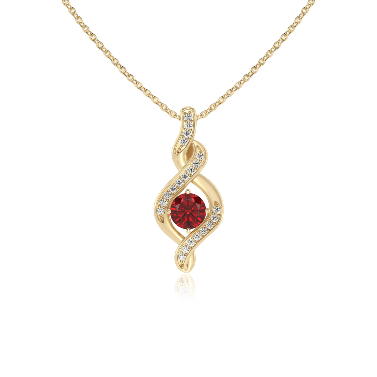 lab grown ruby round solitaire necklaces in yellow gold 