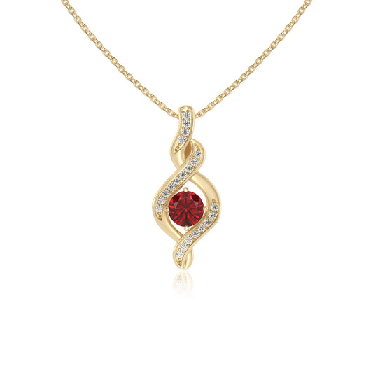 lab grown ruby round solitaire necklaces in yellow gold 