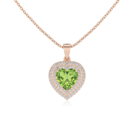 natural peridot heart halo necklaces in rose gold 