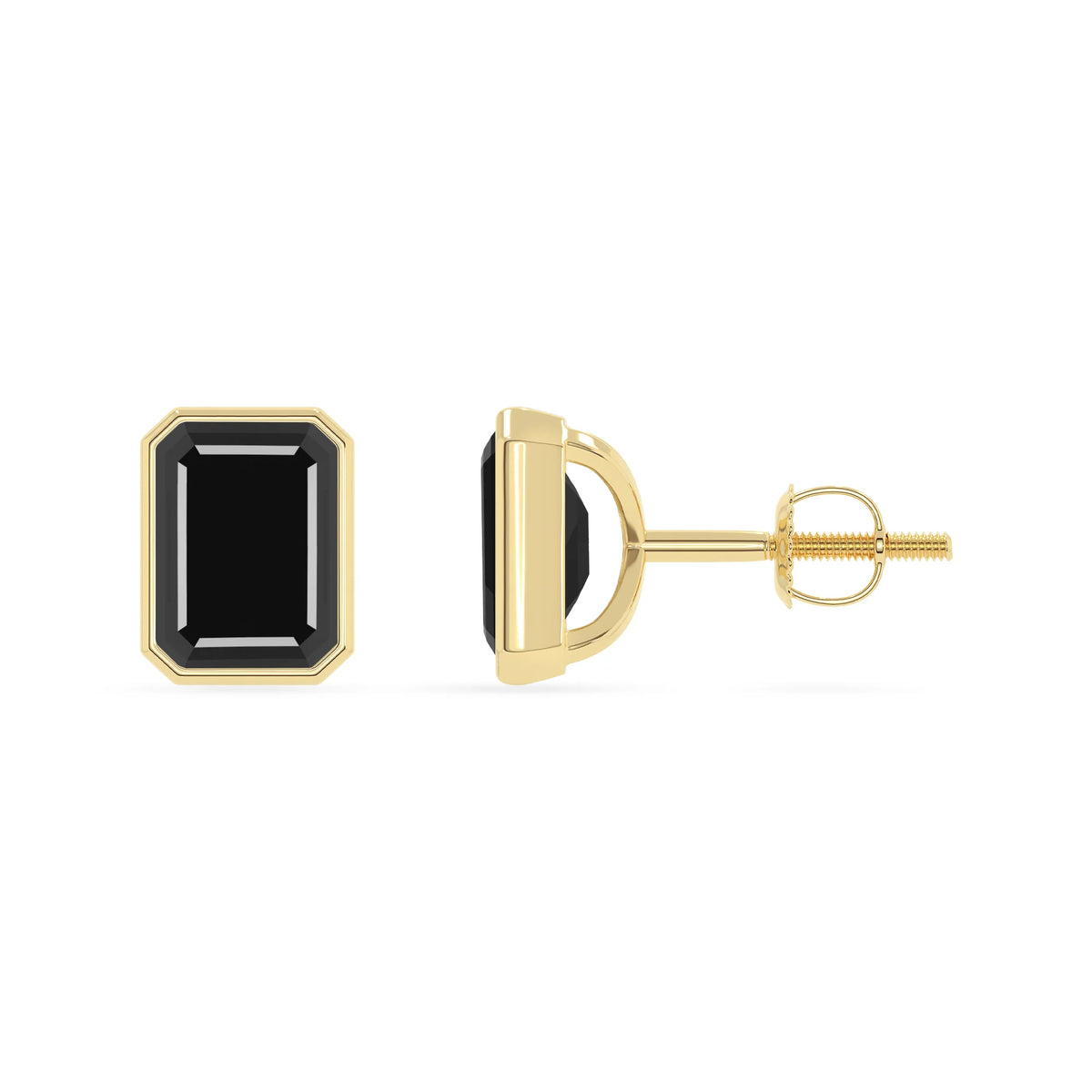 Natural Black Onyx Emerald-Cut Solitaire Stud Earrings