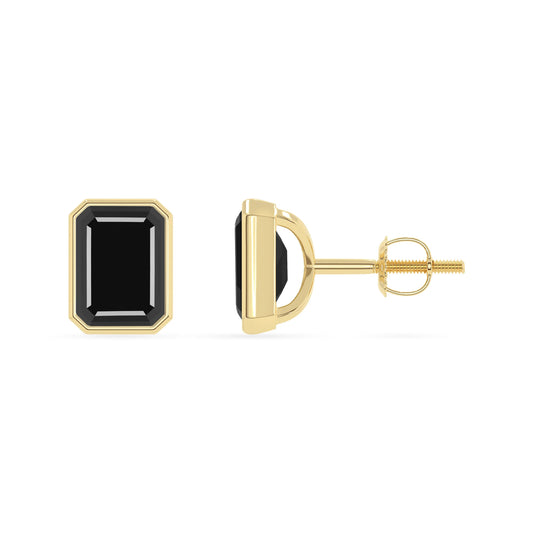 Natural Black Onyx Emerald-Cut Solitaire Stud Earrings