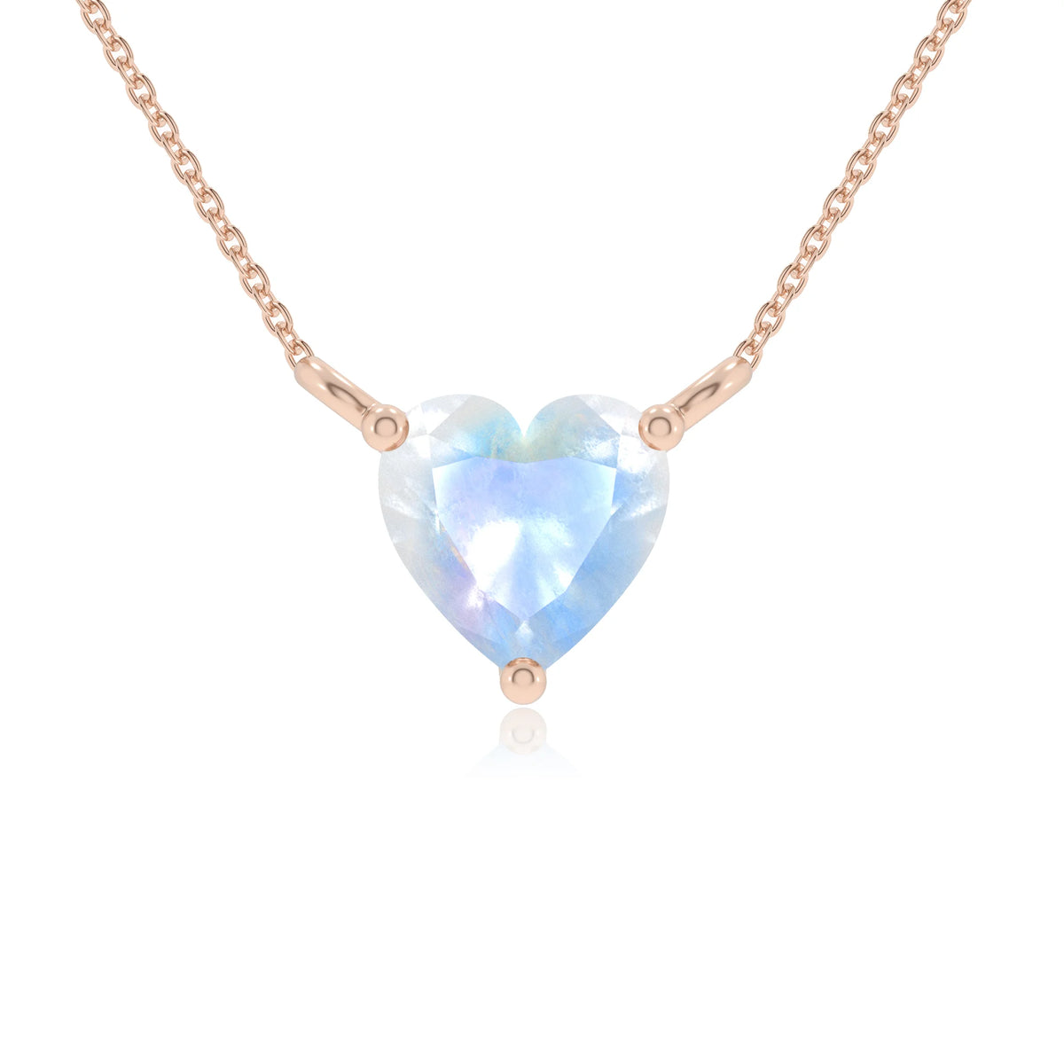 natural rainbow-moonstone heart solitaire necklaces in rose gold 