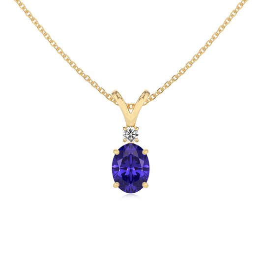 lab grown tanzanite oval solitaire v-bale necklaces in yellow gold 