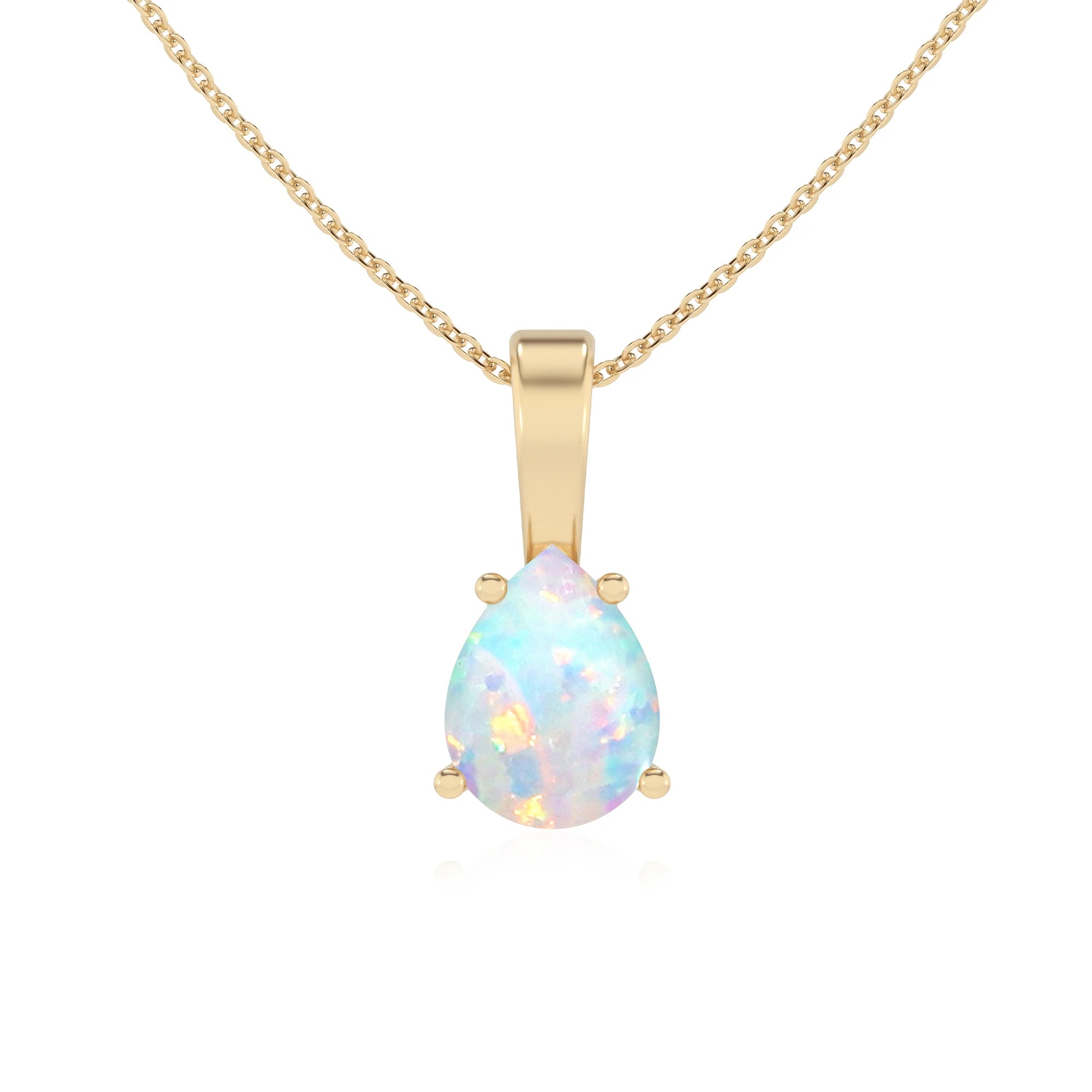 lab grown opal pear solitaire necklaces in yellow gold 
