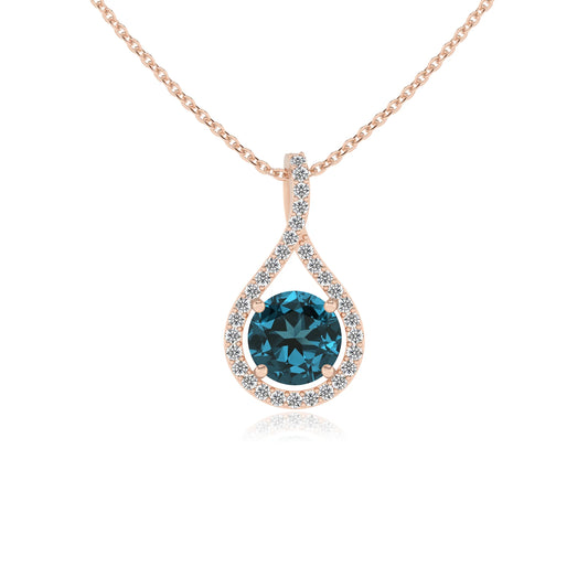 natural london-blue-topaz round solitaire necklaces in rose gold 