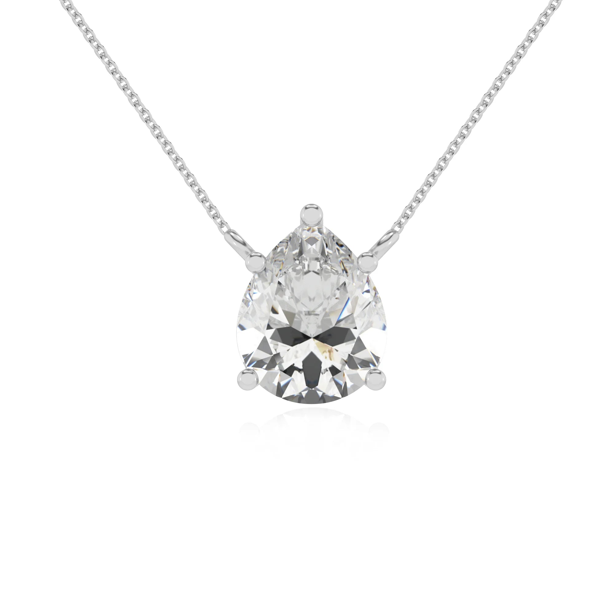 lab grown moissanite pear solitaire necklaces in white gold 