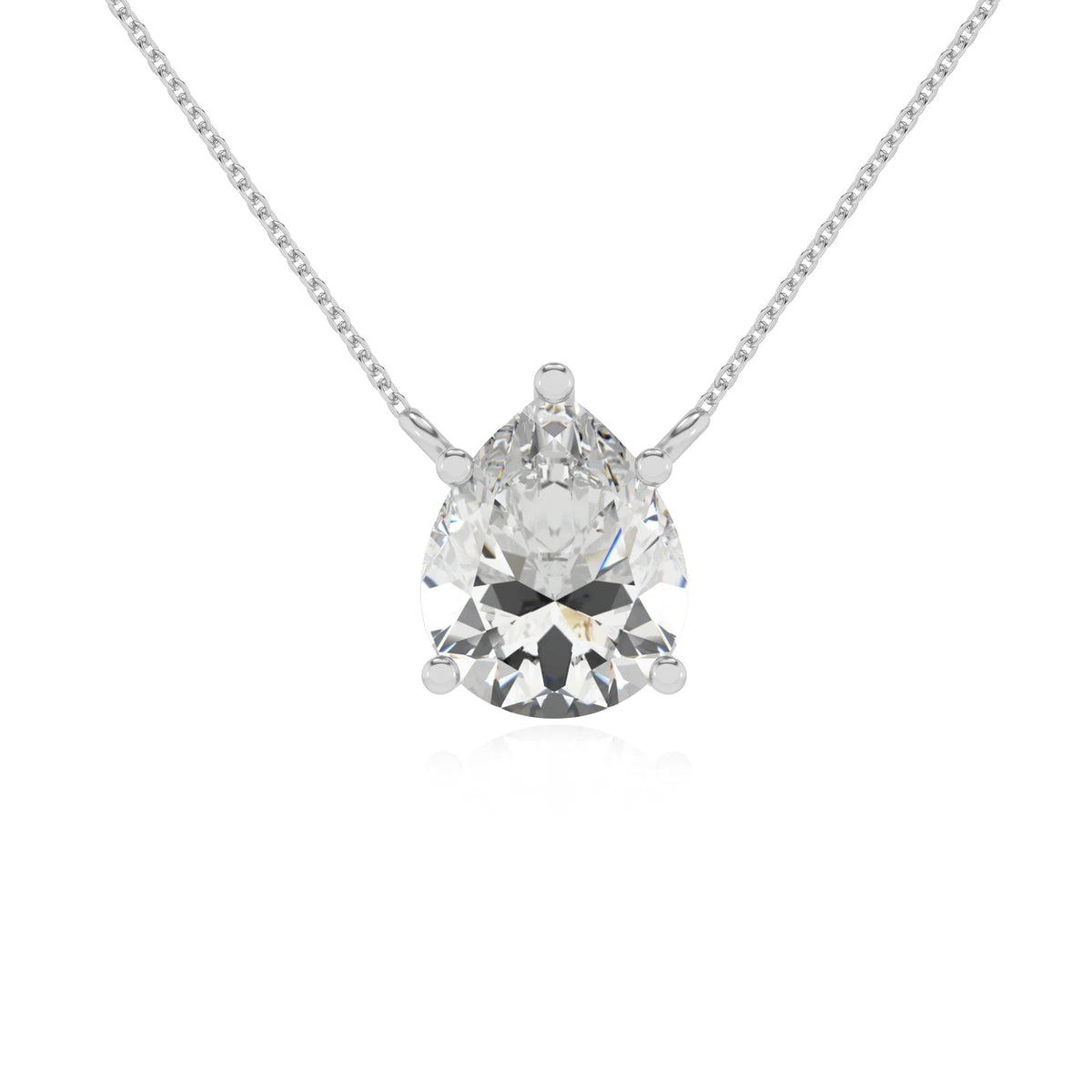 lab grown moissanite pear solitaire necklaces in white gold 