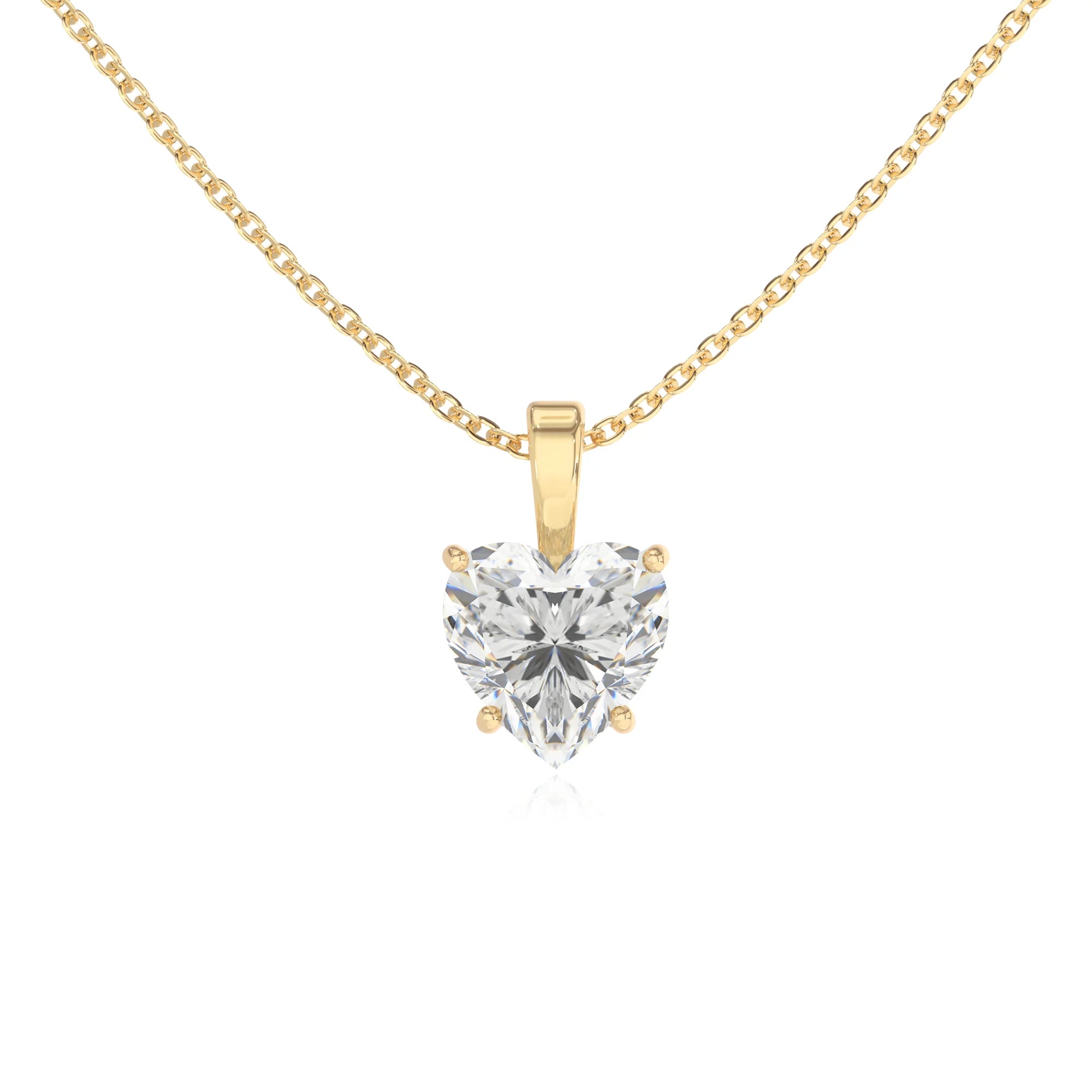 lab grown moissanite heart solitaire necklaces in yellow gold 