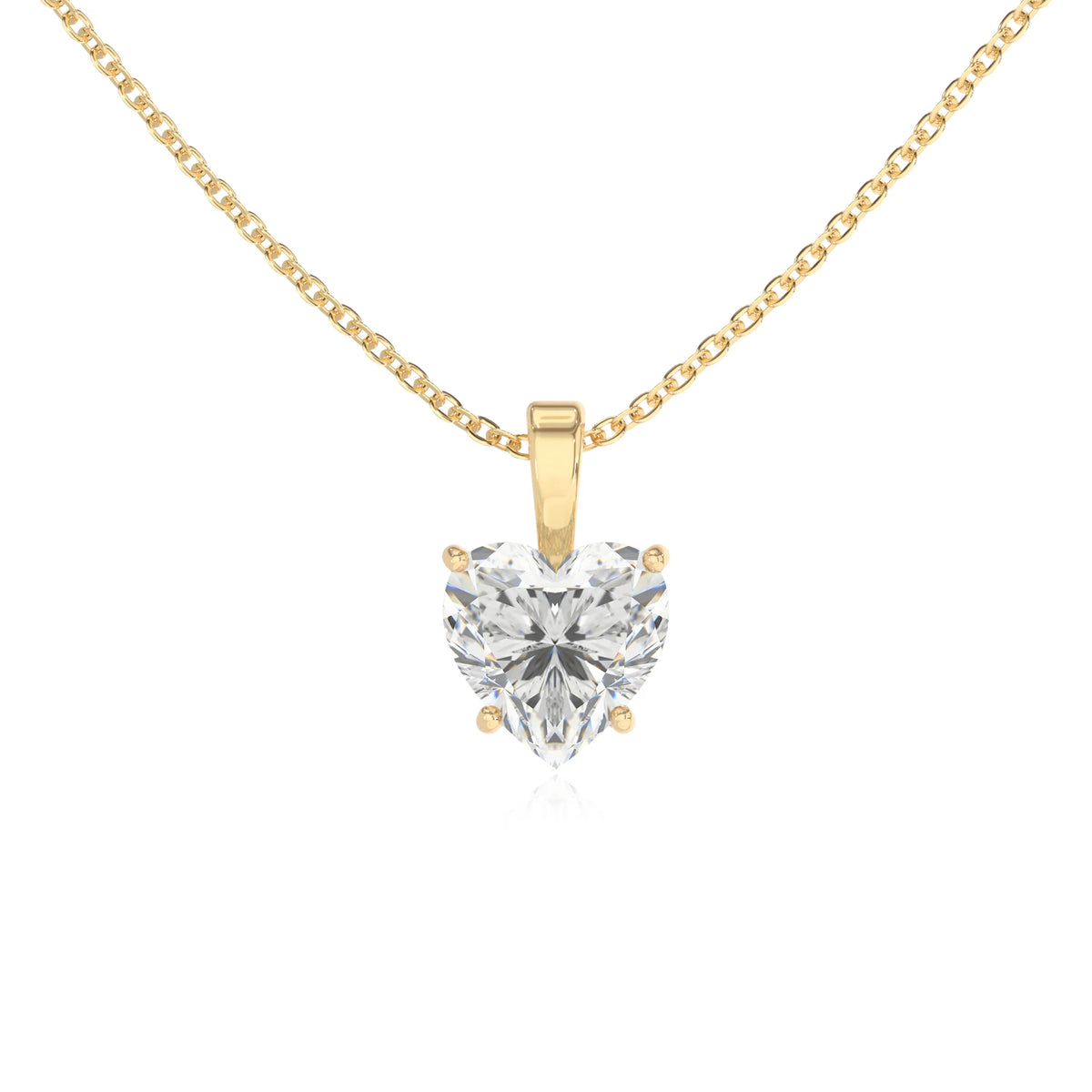 lab grown moissanite heart solitaire necklaces in yellow gold 