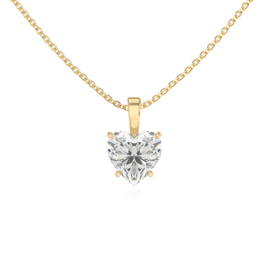 lab grown moissanite heart solitaire necklaces in yellow gold 