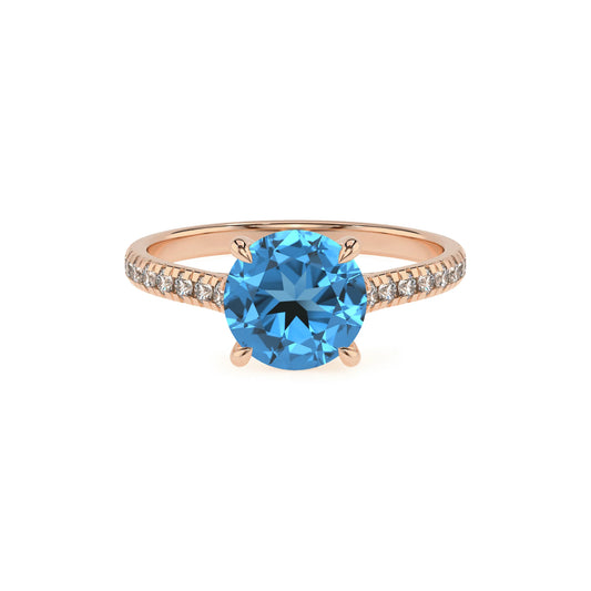 natural swiss-blue-topaz round half eternity solitaire engagement rings in rose gold 