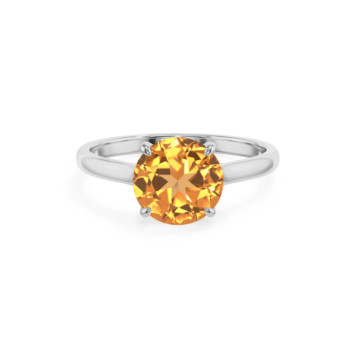 lab grown citrine round solitaire rings in platinum 