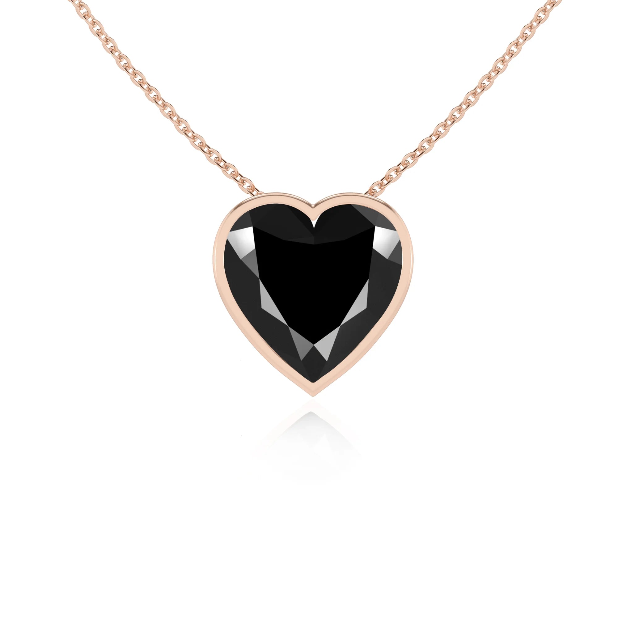 natural black-onyx heart solitaire necklaces in rose gold 