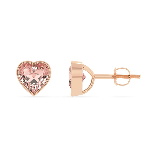 lab grown morganite heart stud earrings in rose gold 