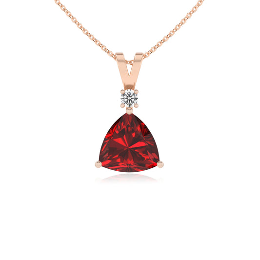 lab grown ruby trillion solitaire v-bale necklaces in rose gold 