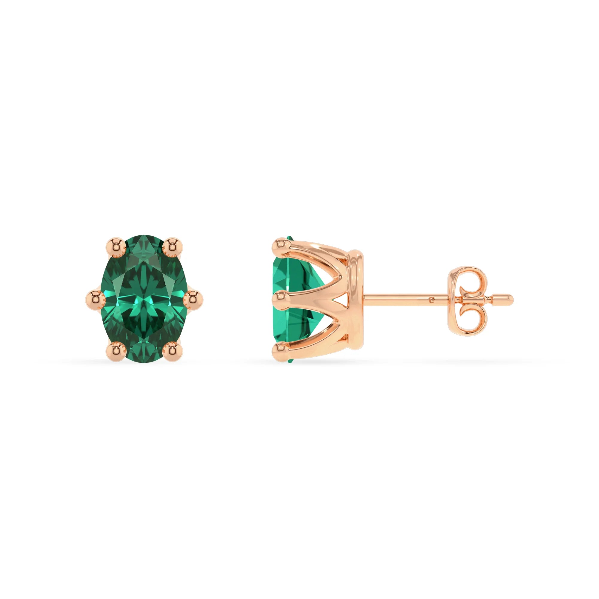 lab grown emerald oval stud earrings in rose gold 