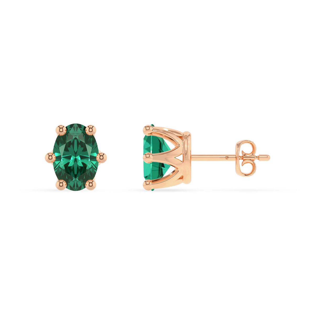lab grown emerald oval stud earrings in rose gold 