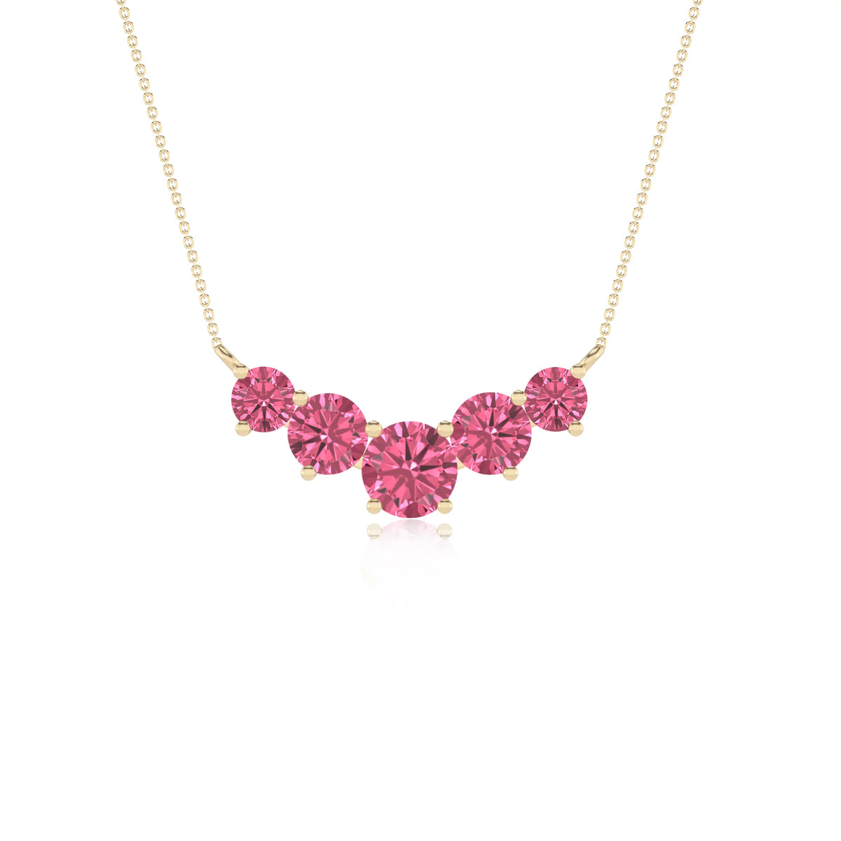 lab grown pink-tourmaline round bar necklaces in yellow gold 