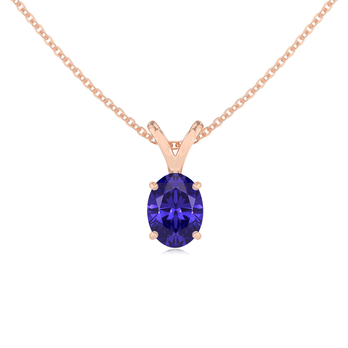 lab grown tanzanite oval solitaire v-bale necklaces in rose gold 