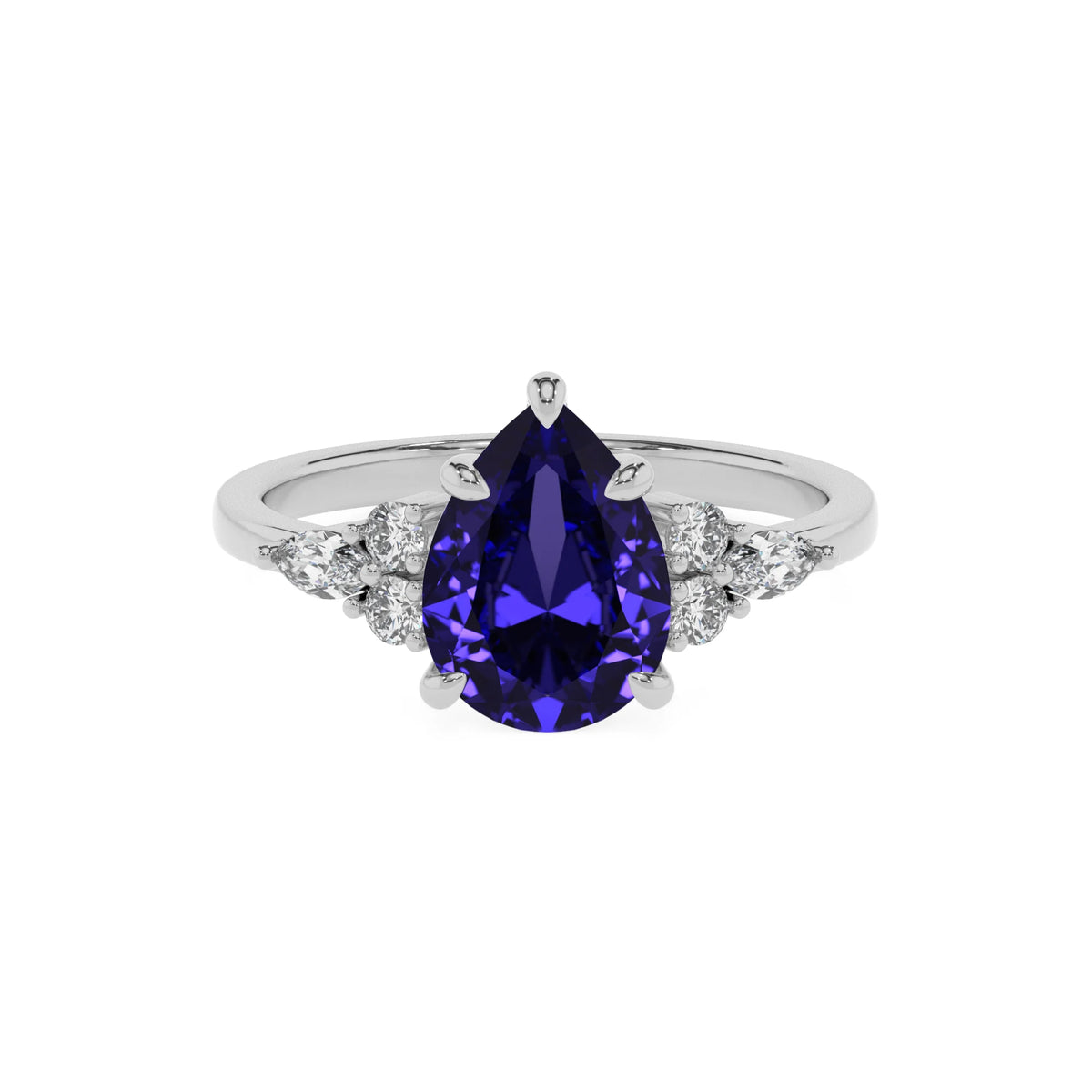 lab grown tanzanite pear solitaire rings in sterling silver 