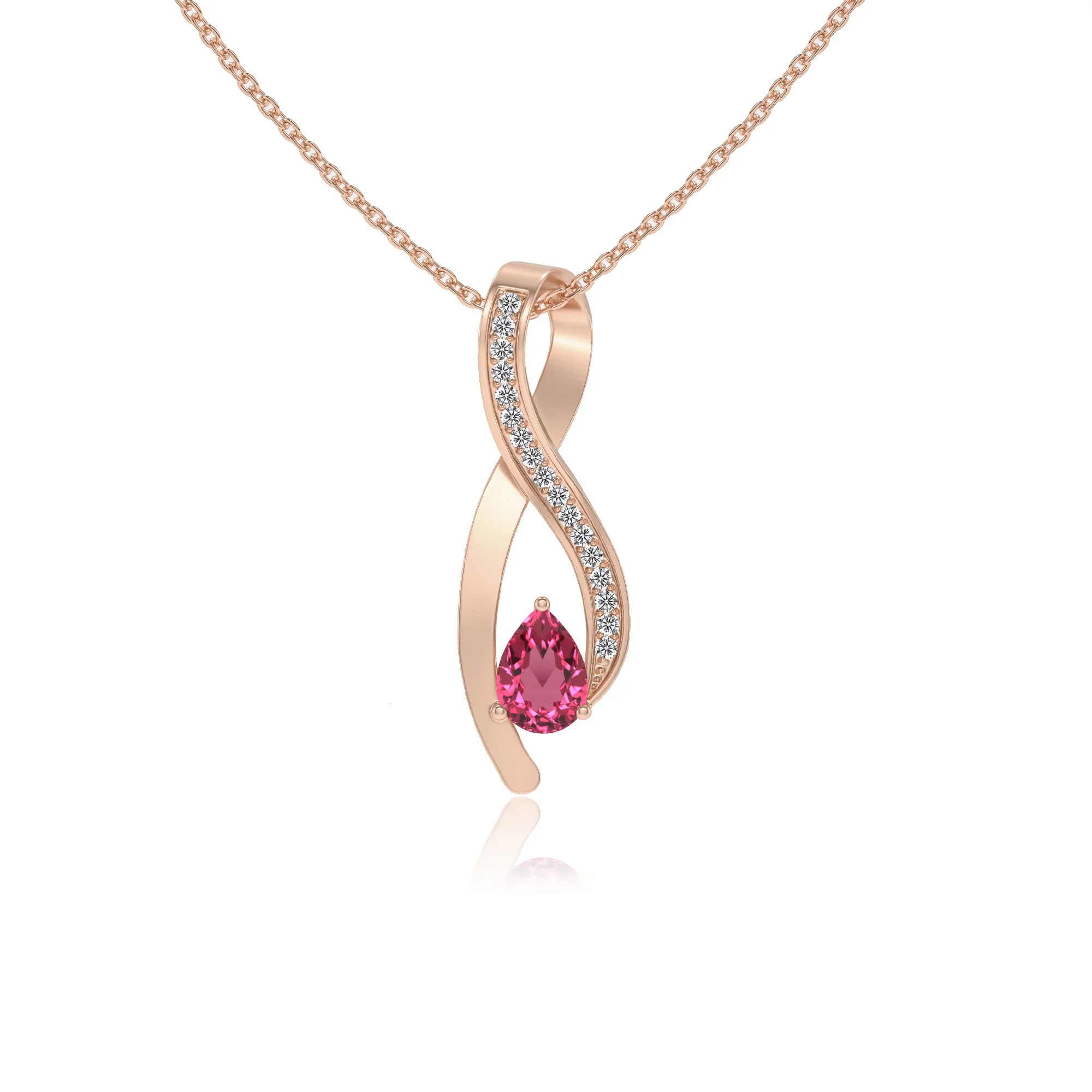 lab grown pink-tourmaline pear solitaire necklaces in rose gold 