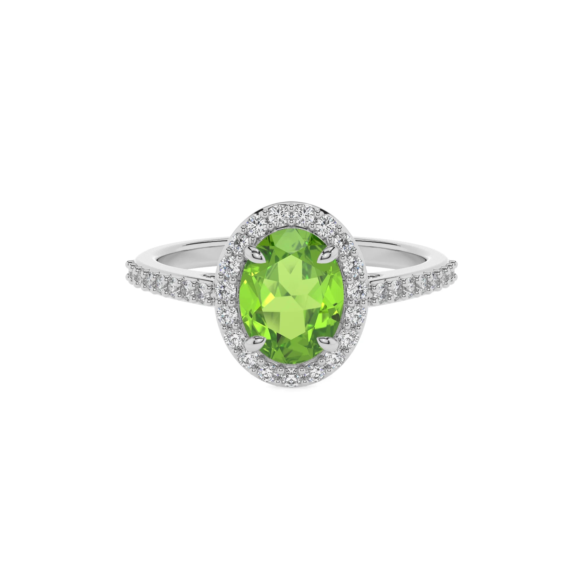 natural peridot oval solitaire rings in platinum 