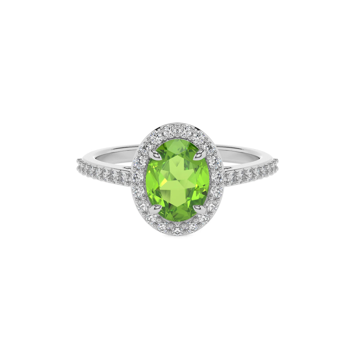 natural peridot oval solitaire rings in platinum 