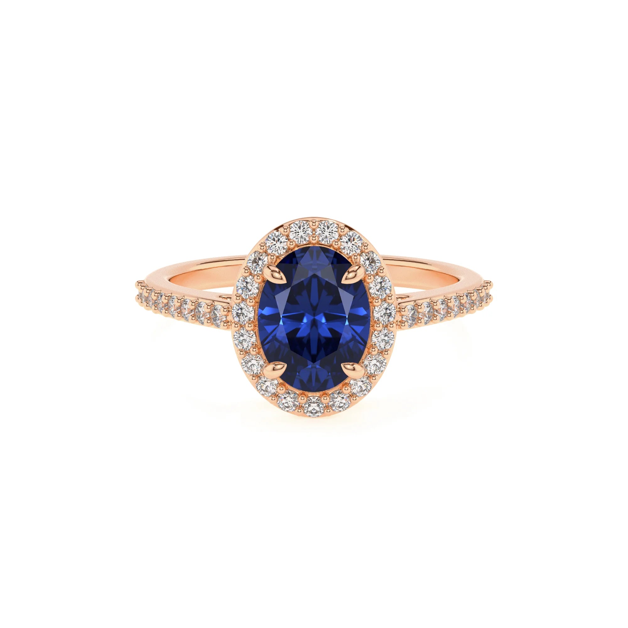 lab grown blue-sapphire oval solitaire rings in rose gold 