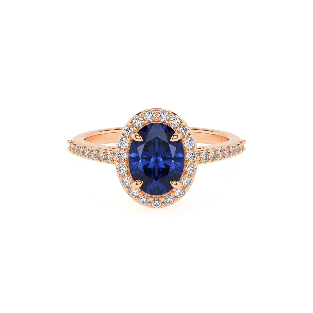 lab grown blue-sapphire oval solitaire rings in rose gold 