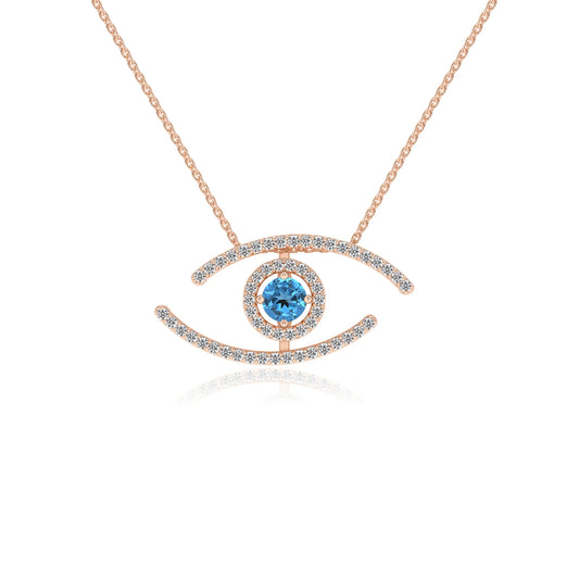 natural swiss-blue-topaz round solitaire necklaces in rose gold 