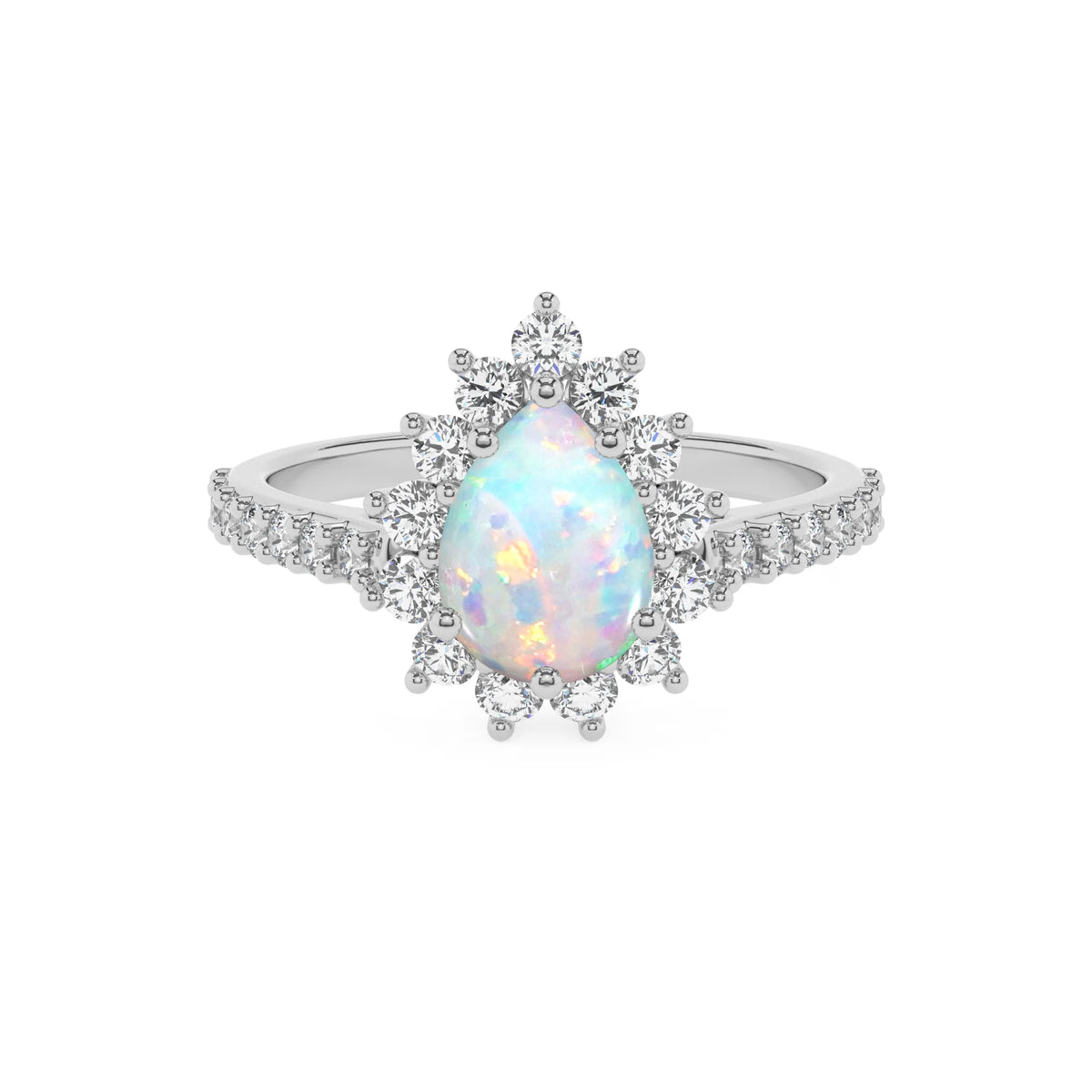 lab grown opal pear solitaire rings in white gold 