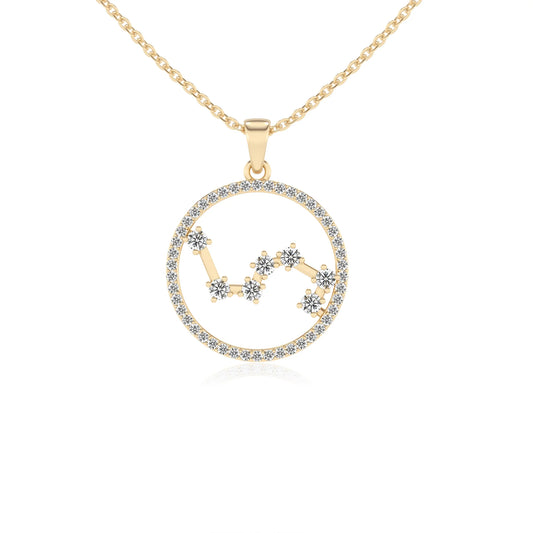 lab grown moissanite round necklaces in yellow gold 