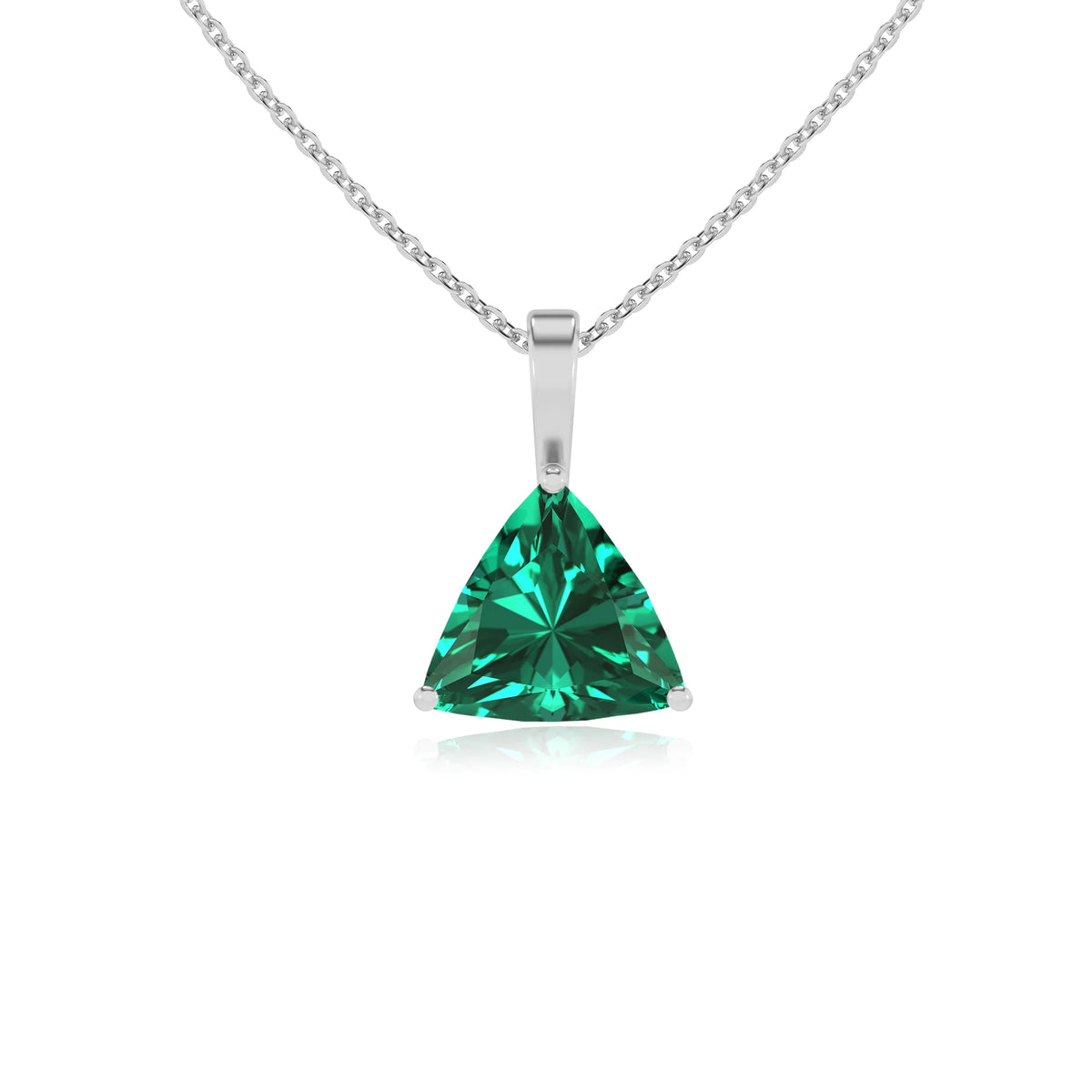 lab grown emerald trillion solitaire necklaces in platinum 