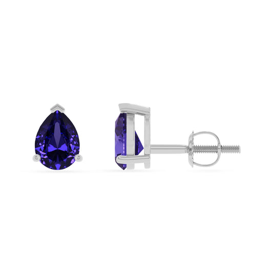 lab grown tanzanite pear stud earrings in platinum 