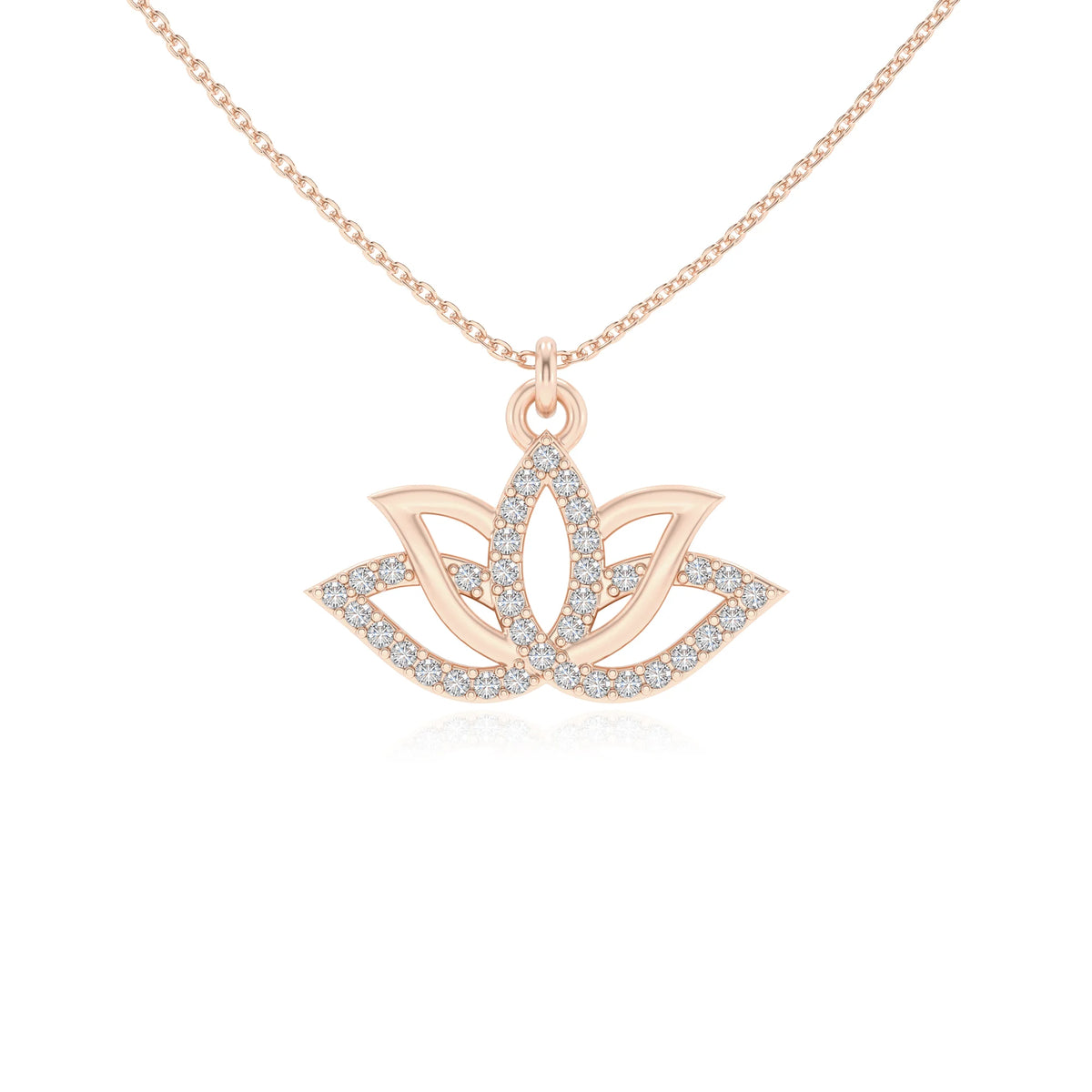 lab grown moissanite round infinity necklaces in rose gold 