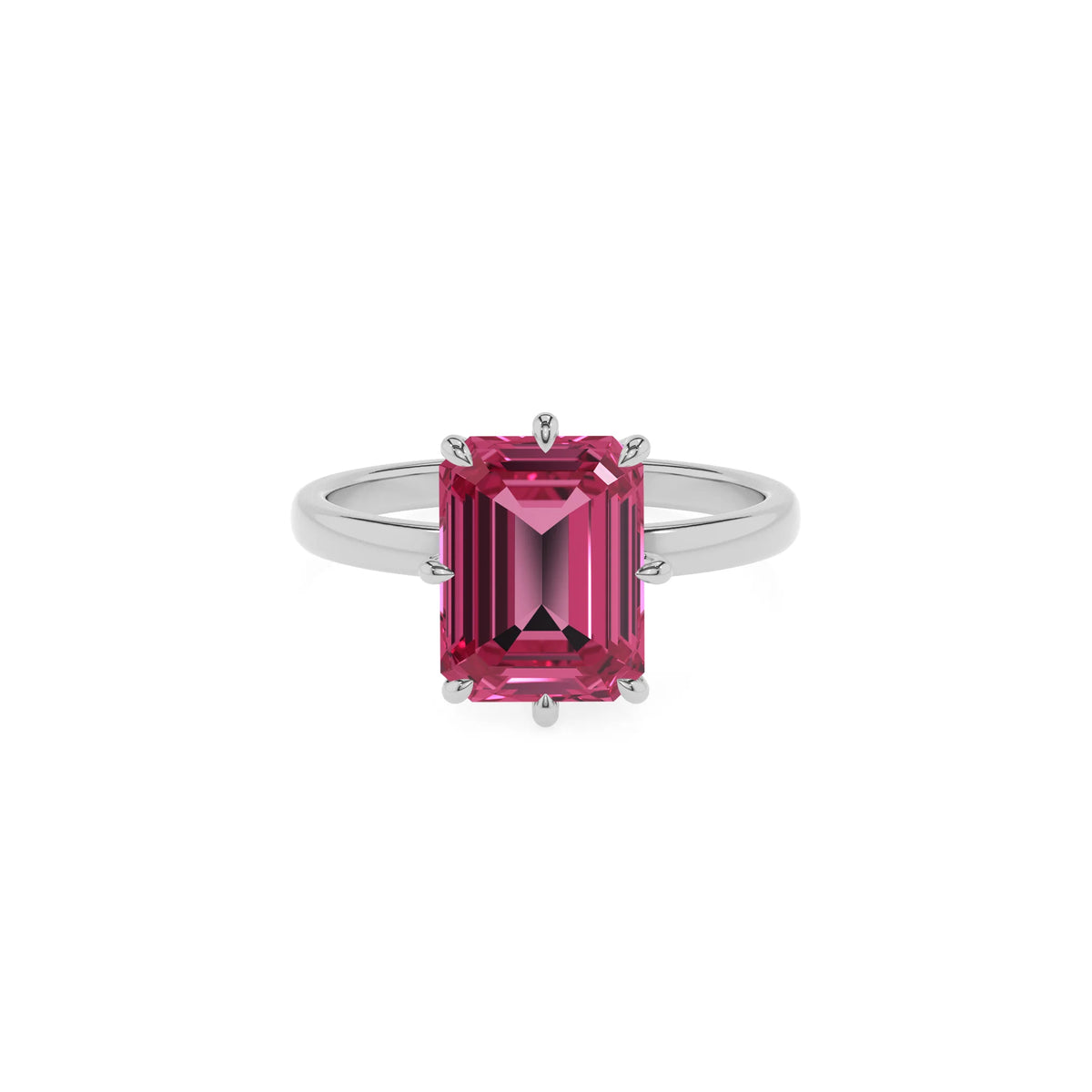 lab grown pink-tourmaline emerald cut solitaire rings in sterling silver 