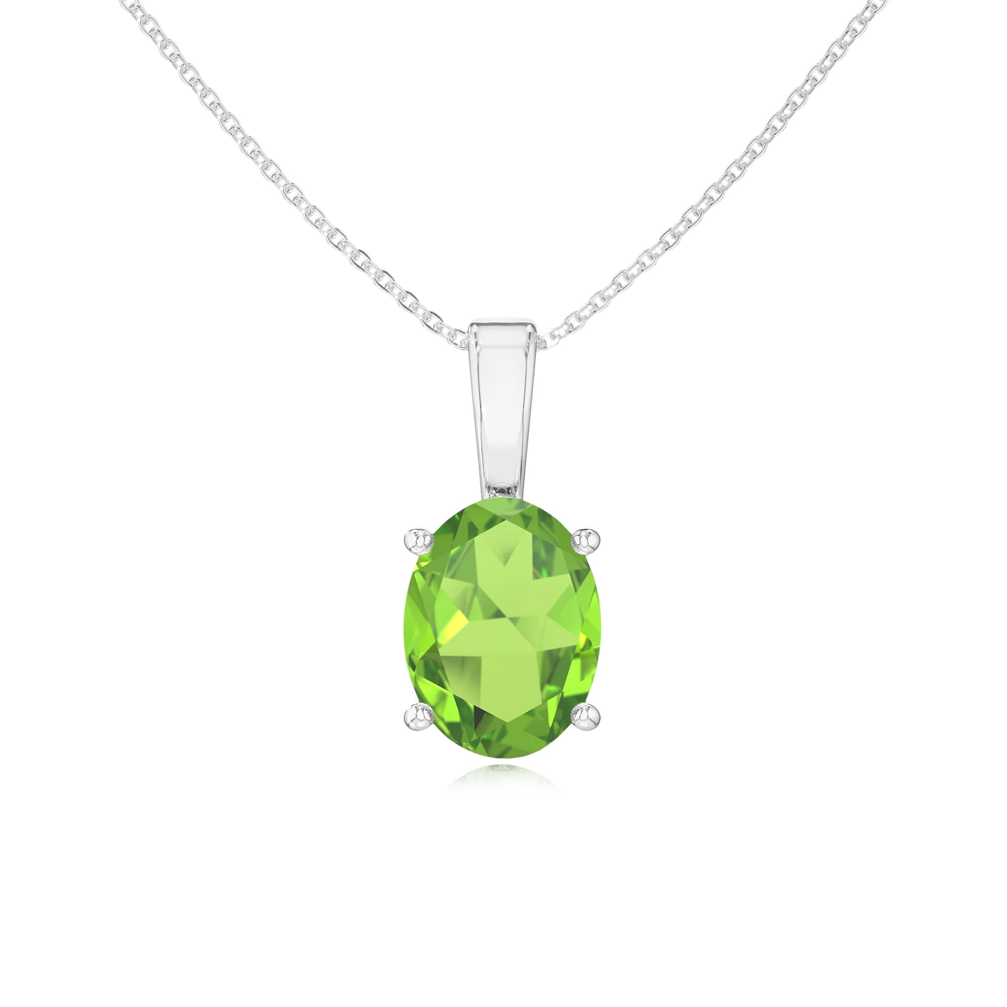 natural peridot oval solitaire necklaces in white gold 