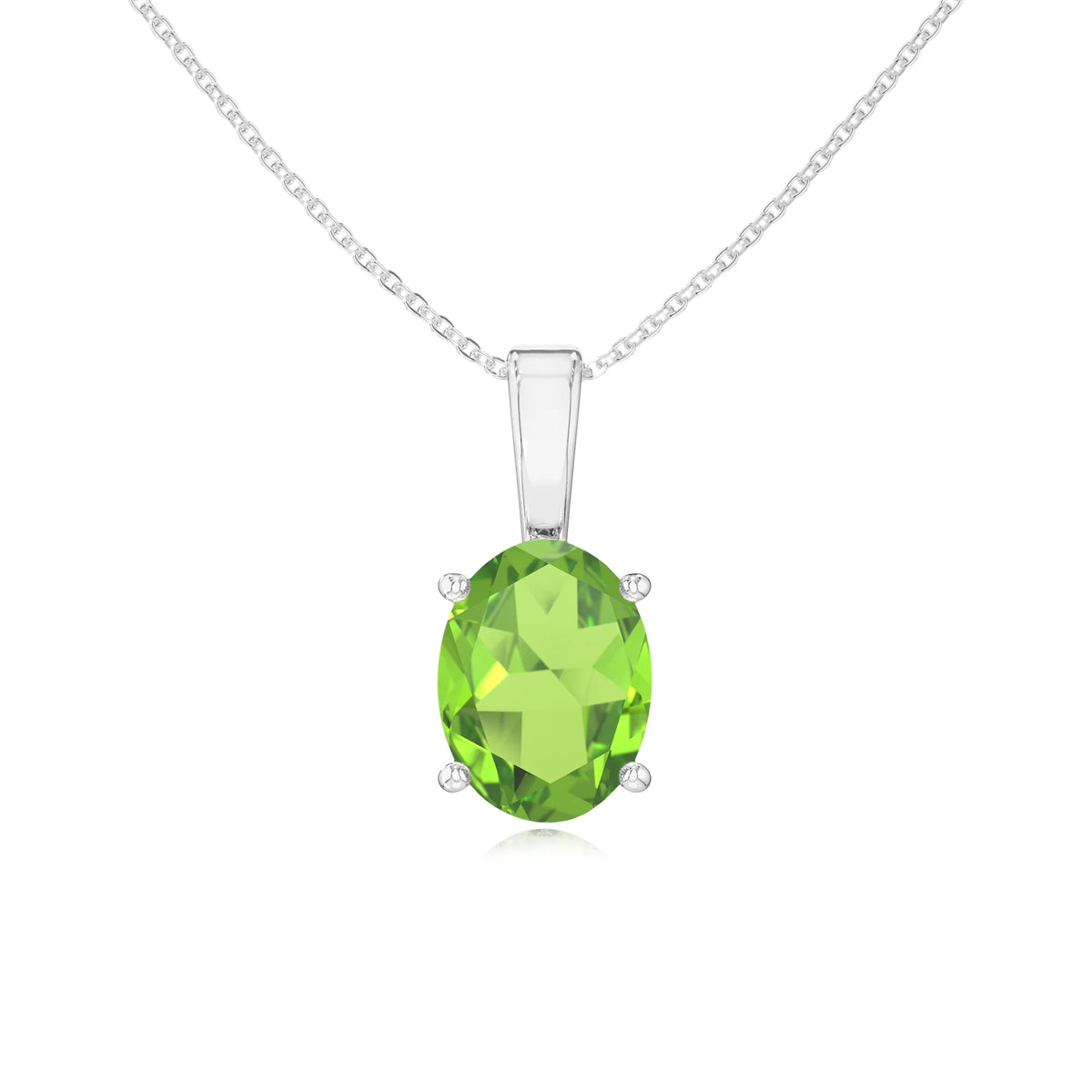 natural peridot oval solitaire necklaces in white gold 