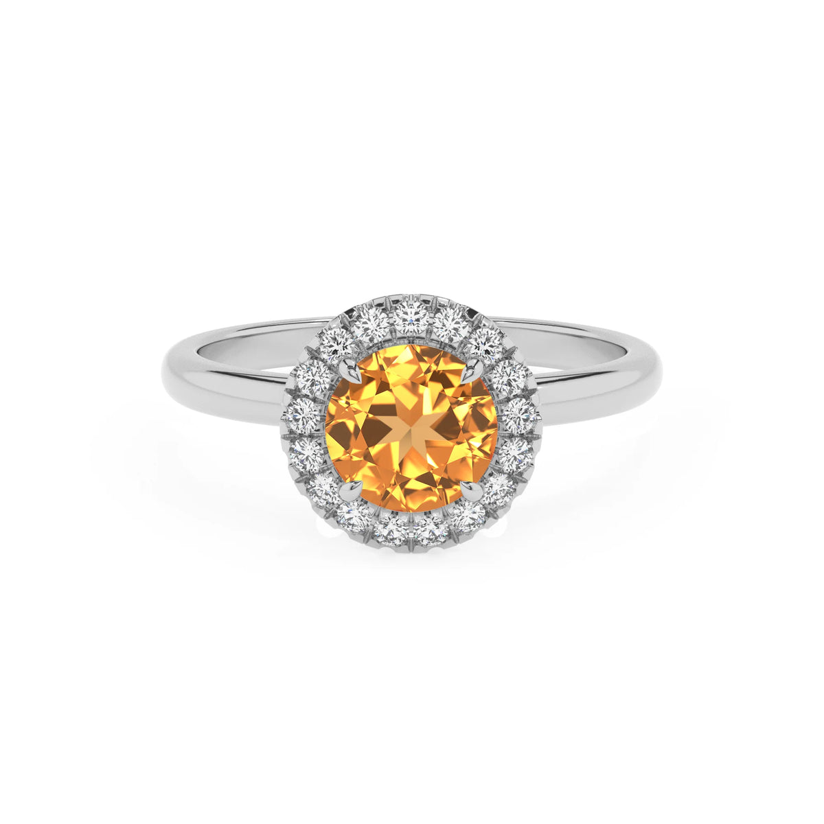 lab grown citrine round solitaire rings in sterling silver 