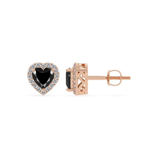 natural black onyx heart stud earrings in rose gold 